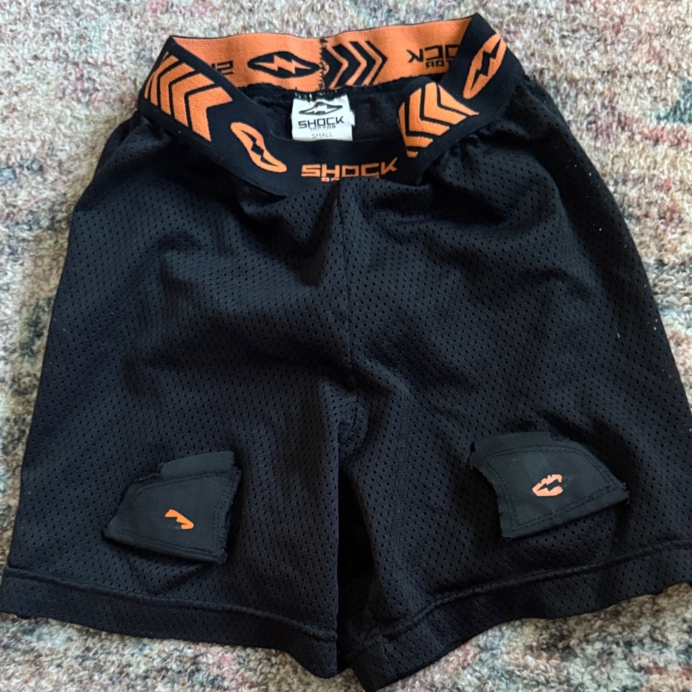 Shock Doctor Black and Orange Athletic Shorts